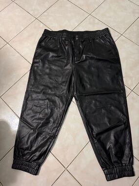 Women’s  Black Faux Leather Jogger Pants